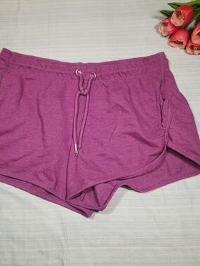 New York Laundry Athleisure Purple Lounge Shorts Womens Large Elastic Waist Pock